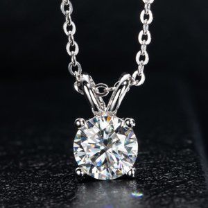 Certified 1ct. t.w. Moissanite Diamond Solitaire 4 Prone Pendant Necklace NEW